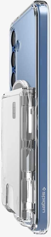 Dėklas „Spigen Ultra Hybrid“ piniginė „MagSafe+“, krištolo skaidrumo – „Samsung Galaxy S25“ serijai