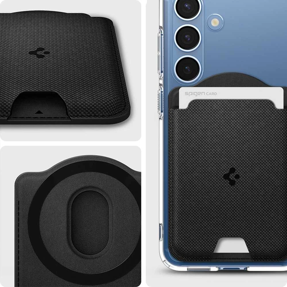 Dėklas „Spigen Urban Fit“ „MagSafe“ piniginė, juoda – „Samsung Galaxy S25“ serijai