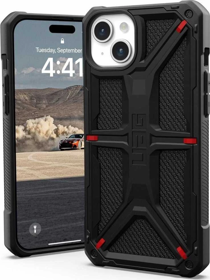 UAG Urban Armor Gear dėklas MONARCH, skirtas IPHONE 15 Plus, juodas, kevlarinis