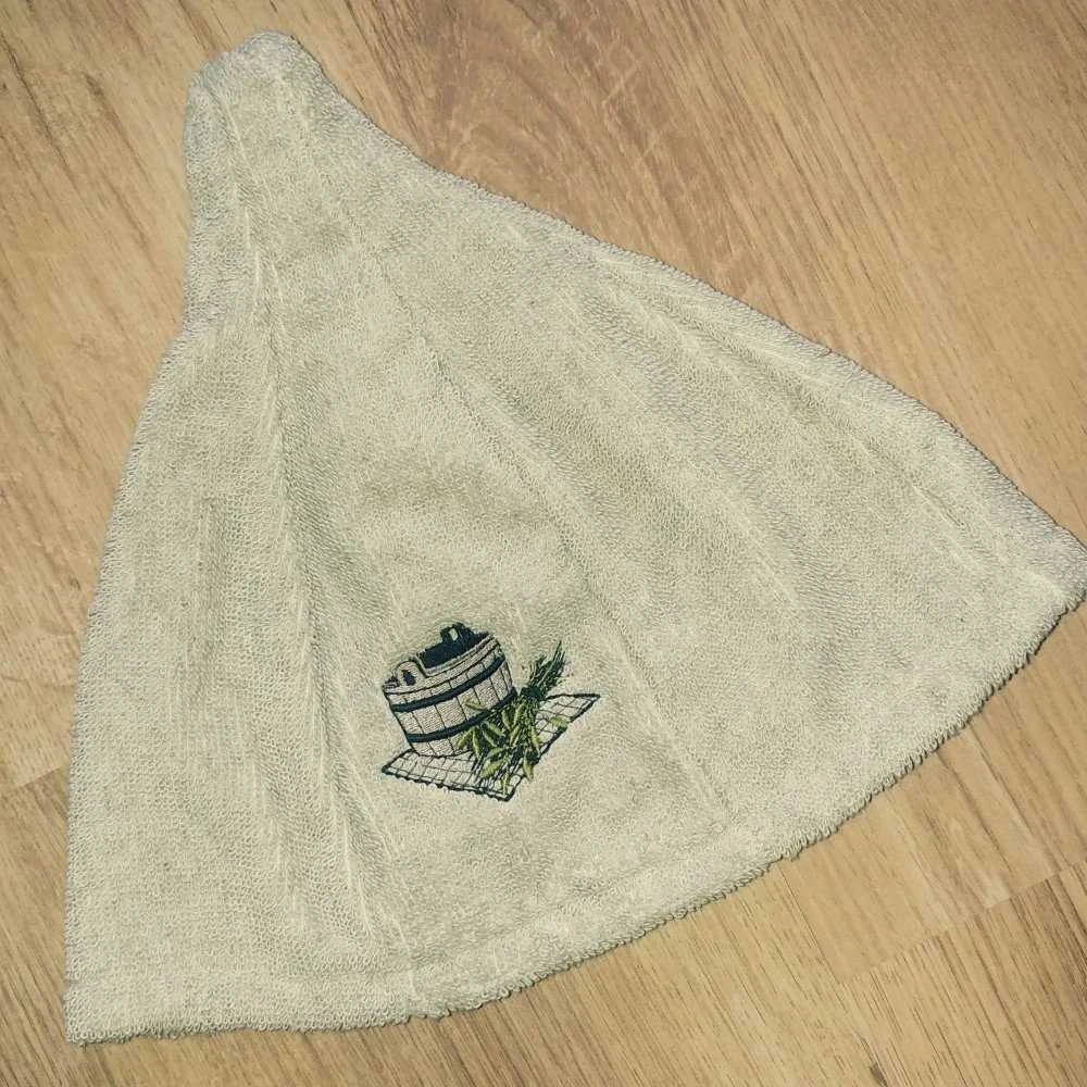Namu_Tekstil Medvilninė pirties kepurė su kubilo paveikslėliu, balta