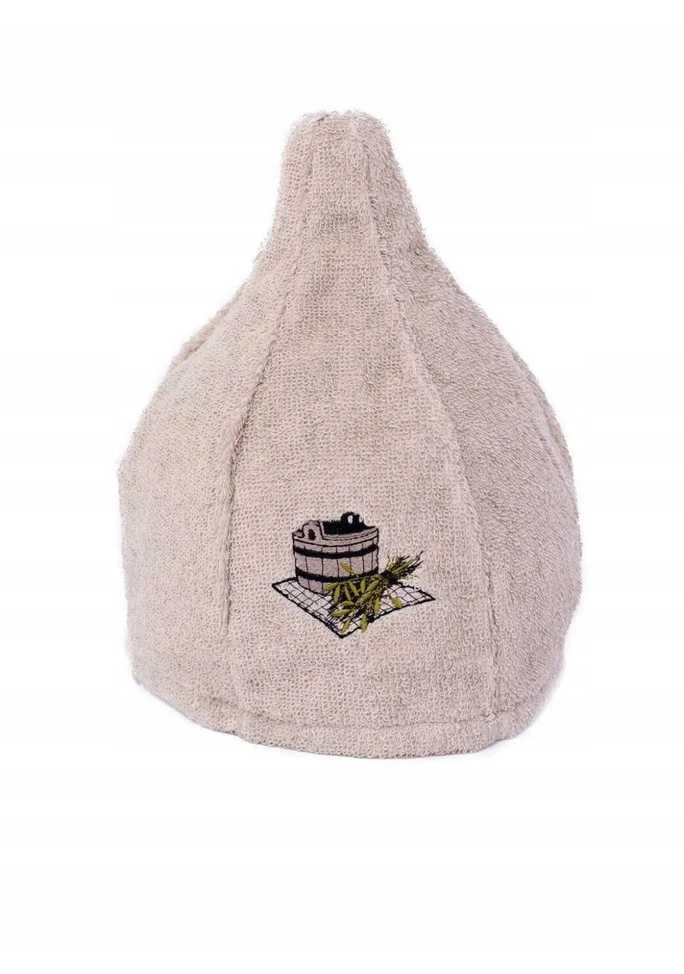 Namu_Tekstil Medvilninė pirties kepurė su kubilo paveikslėliu, balta