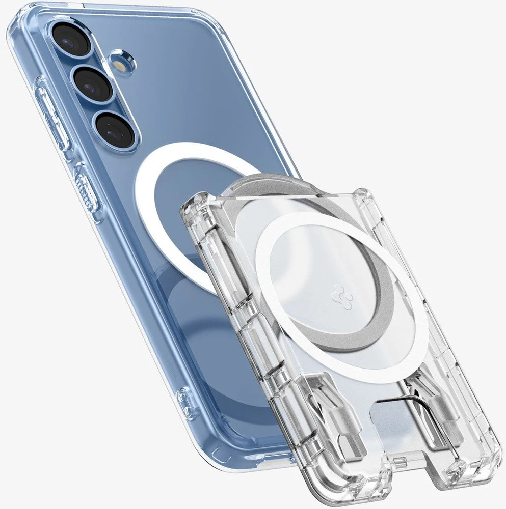 Dėklas „Spigen Ultra Hybrid“ piniginė „MagSafe+“, krištolo skaidrumo – „Samsung Galaxy S25“ serijai