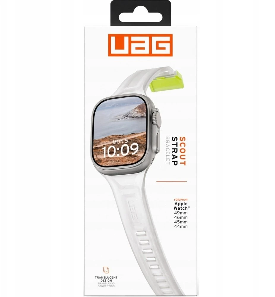 Urban UAG Scout – silikoninis dirželis Apple Watch series 4-6 & SE 1-3, 44 mm / series 7-9, 45 mm / series 10-11, 46 mm / Ultra 1-3, 49 mm (smoke / active neon)