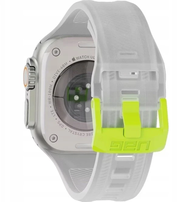 Urban UAG Scout – silikoninis dirželis Apple Watch series 4-6 & SE 1-3, 44 mm / series 7-9, 45 mm / series 10-11, 46 mm / Ultra 1-3, 49 mm (smoke / active neon)