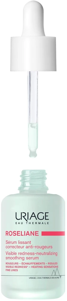 Uriage Roséliane Visible Redness-Neutralizing Smoothing Serum raminantis serumas jautriai / raustančiai veido odai, 30 ml