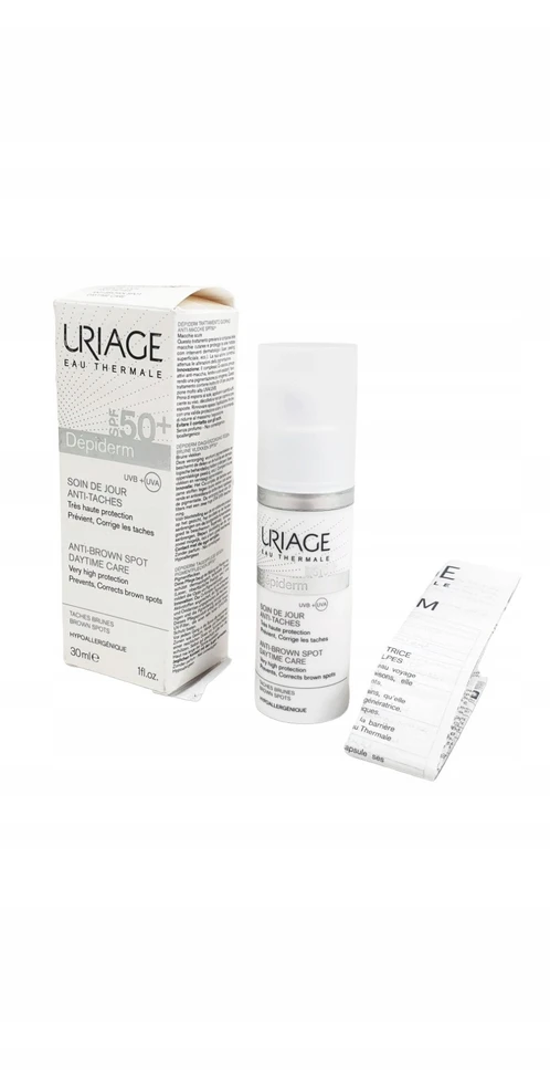 "Uriage" Odos kremas nuo pigmentinių dėmių SPF 50+ "Depiderm" (dieninė priežiūra nuo tamsių dėmių) 30 ml