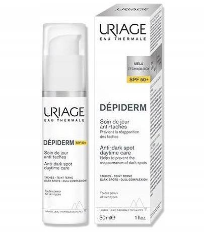 "Uriage" Odos kremas nuo pigmentinių dėmių SPF 50+ "Depiderm" (dieninė priežiūra nuo tamsių dėmių) 30 ml