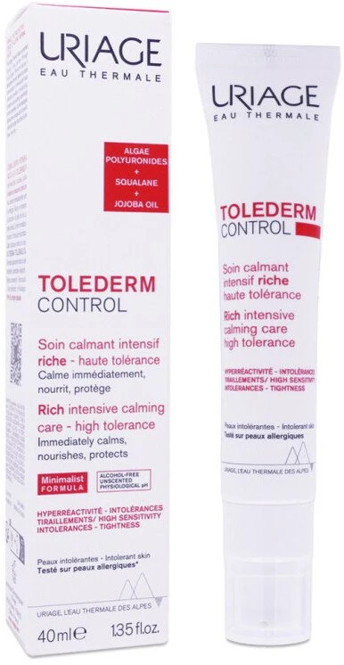 Uriage Tolederm Control Rich Soothing Care veido kremas jautriai odai, 40 ml