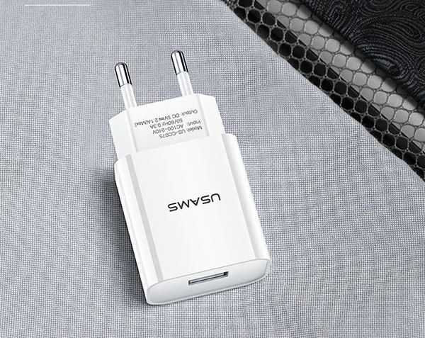 USAMS laidinis įkroviklis 1xUSB T18 2,1A(only head) balta/baltos spalvos Fast Charging CC075TC01