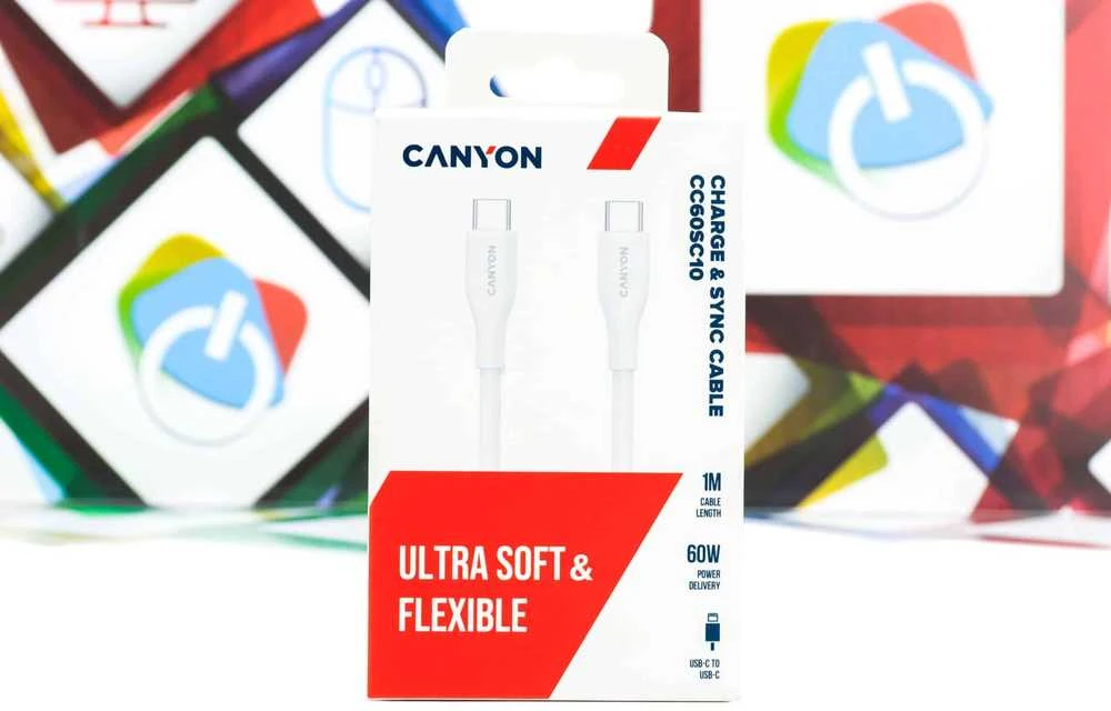 CANYON kabelis CC60SC10 C-C 60W 1m Silicon Baltas