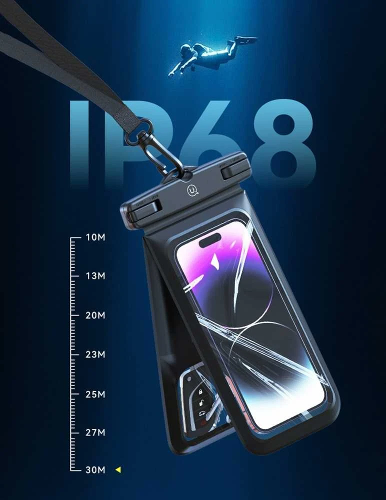 USAMS Atsparus vandeniui Dėklas Double 6.7″IP68 juodos spalvos FSD1401 (YD014)