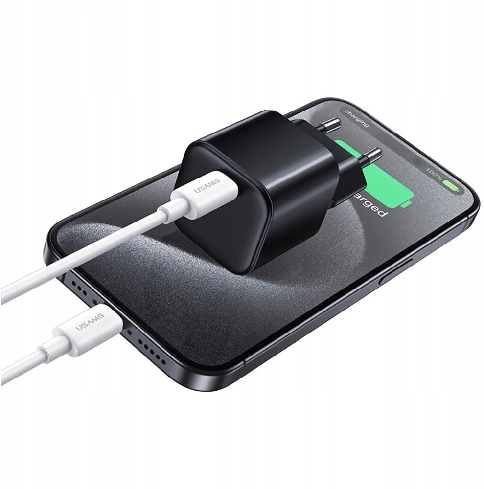 Laidinis įkroviklis USAMS JO Series CC260 20W USB-C + 1m USB-C/USB-C Cable baltos spalvos