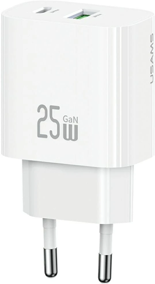 Laidinis įkroviklis USAMS CC315 T65 25W 1xUSB-C 1xUSB-A greitasis įkrovimas baltos spalvos