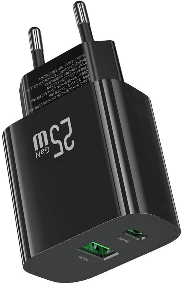 Laidinis įkroviklis USAMS CC315 T65 25W 1xUSB-C 1xUSB-A Fast Charging juodos spalvos