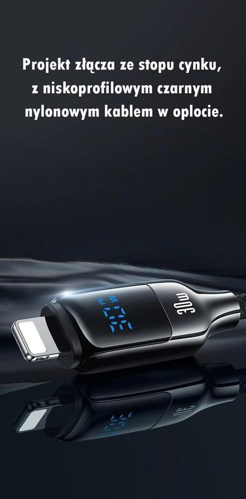 USAMS USB-C į Lightning Kabelis 30W 1.2m Digital Ekranas Zinc Alloy Fast Charging Data Kabelis HX Seri
