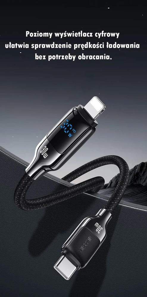 USAMS USB-C į Lightning Kabelis 30W 1.2m Digital Ekranas Zinc Alloy Fast Charging Data Kabelis HX Seri