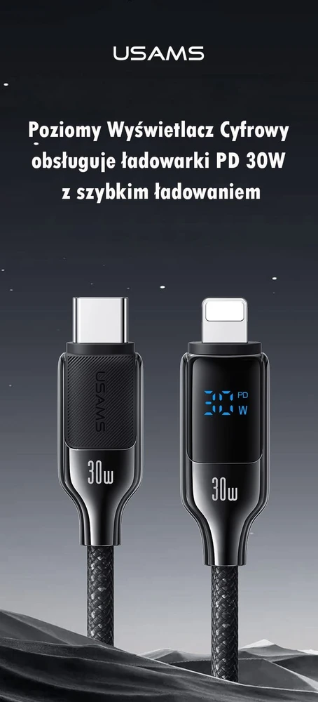 USAMS USB-C į Lightning Kabelis 30W 1.2m Digital Ekranas Zinc Alloy Fast Charging Data Kabelis HX Seri