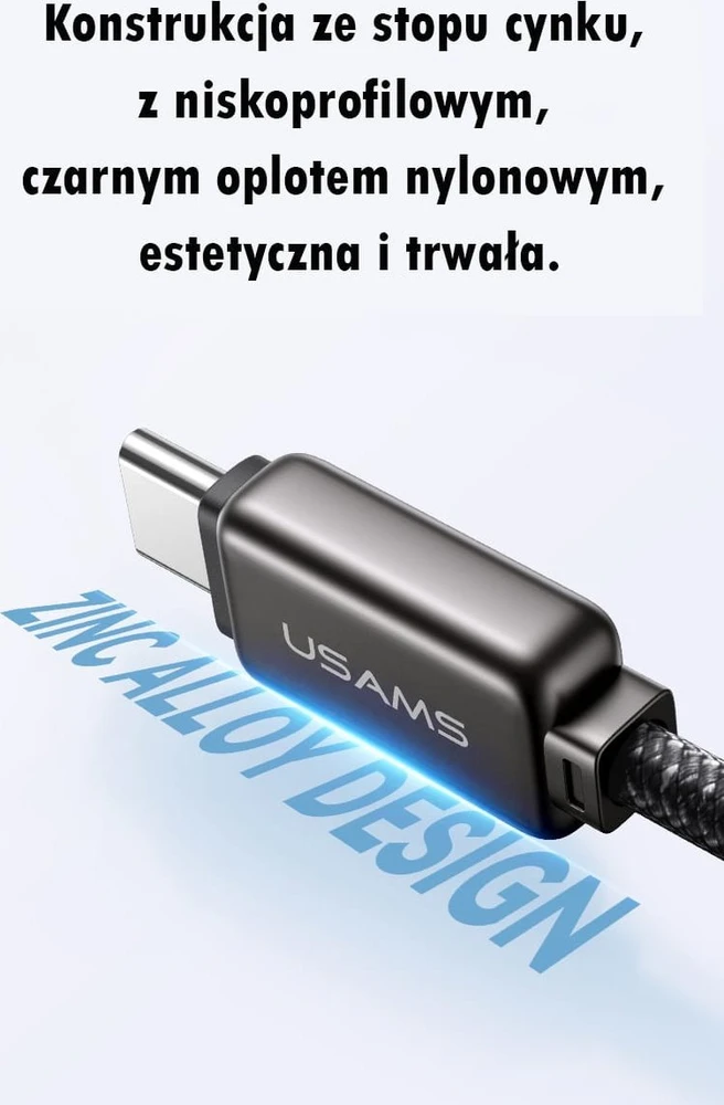 USAMS USB-C į USB-C kabelis 100W 1.2m cinko lydinio greito įkrovimo duomenų kabelis Meteor serijos SJ744USB0