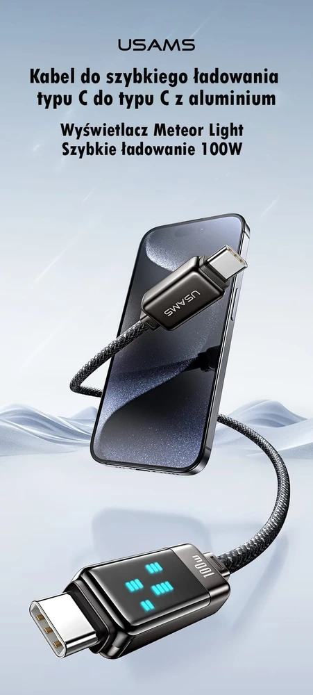 USAMS USB-C į USB-C kabelis 100W 1.2m cinko lydinio greito įkrovimo duomenų kabelis Meteor serijos SJ744USB0