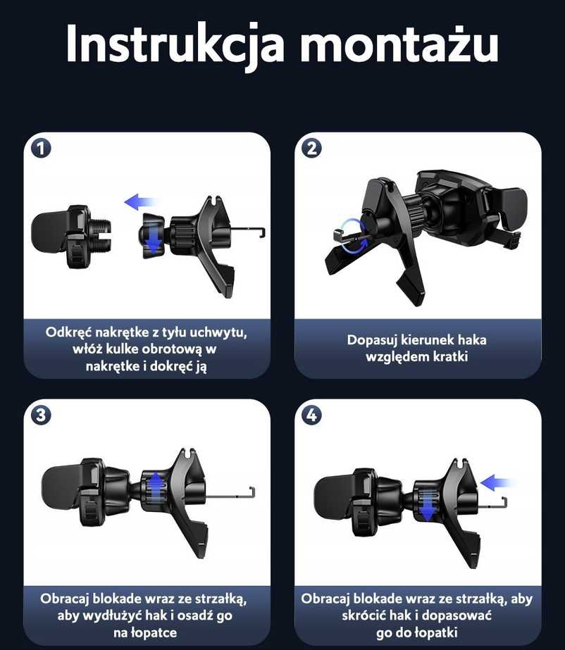 USAMS Rotary bracket for ventilation grille juodos spalvos ZJ77ZJ01 (US-ZJ077)