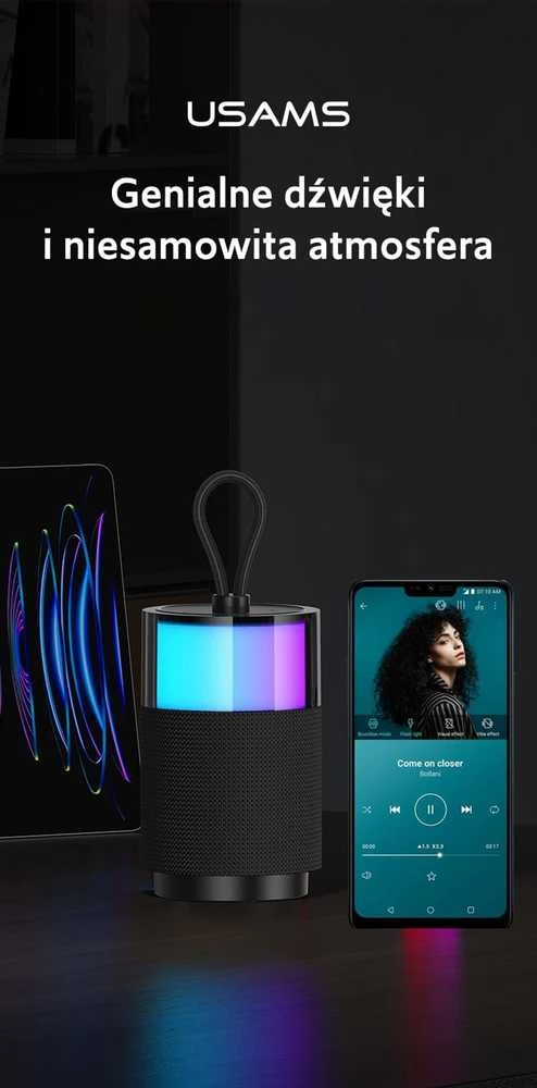 USAMS Bluetooth kolonėlė 5.3 YIN Series/juodos spalvos YX12YX01 (US-YX012)