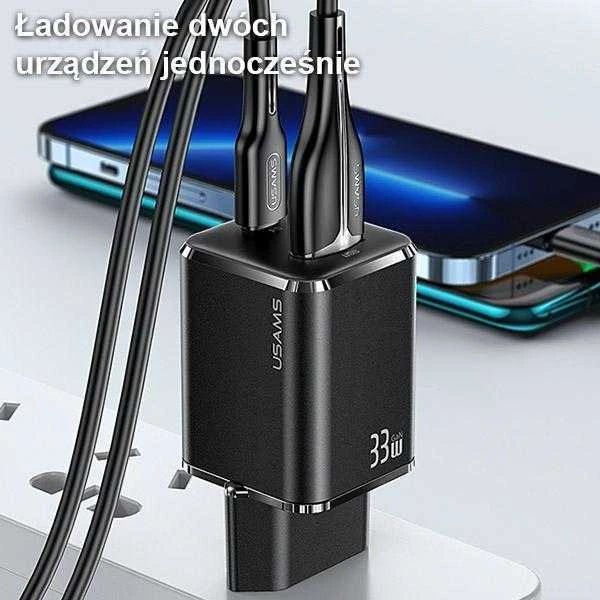 USAMS ŁAD. SIEC. 1XUSB-C+1XUSB T43 33W (TIK GALVUTĖ) PD3.0 +QC3.0 GREITAS ĮKROVIMAS Baltas /Baltas CC144TC02 (US-CC144)