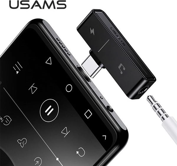 USB adapteris Usams AU12 USB-C - 3.5 mm lizdas + USB-C Juodas (66867-uniw)
