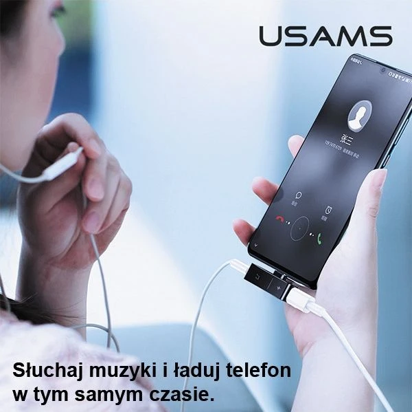 USB adapteris Usams AU12 USB-C - 3.5 mm lizdas + USB-C Juodas (66867-uniw)
