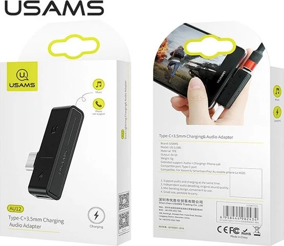 USB adapteris Usams AU12 USB-C - 3.5 mm lizdas + USB-C Juodas (66867-uniw)