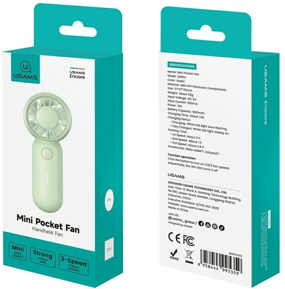 Rankinis ventiliatorius USAMS Mini Pocket ZB354, violetinis