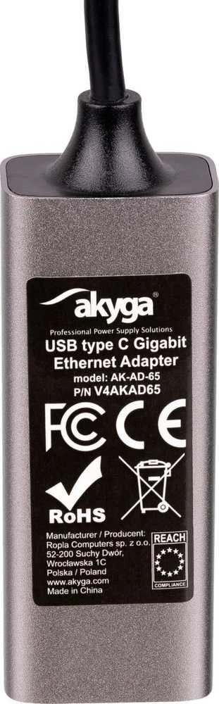 Adapteris su kablem Akyga AK-AD-65 karta jungiama į tinklą USB type C (m) / RJ45 (f) 10/100/1000 ver. 3.0 15cm