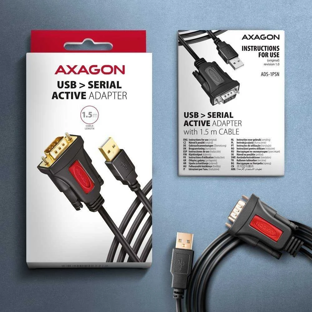 Axagon Active USB-A keitiklis, skirtas nuosekliesiems įrenginiams prijungti. Vaisingas lustas.
