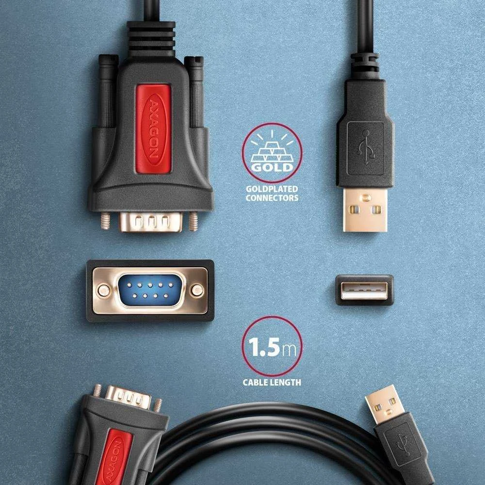 Axagon Active USB-A keitiklis, skirtas nuosekliesiems įrenginiams prijungti. Vaisingas lustas.