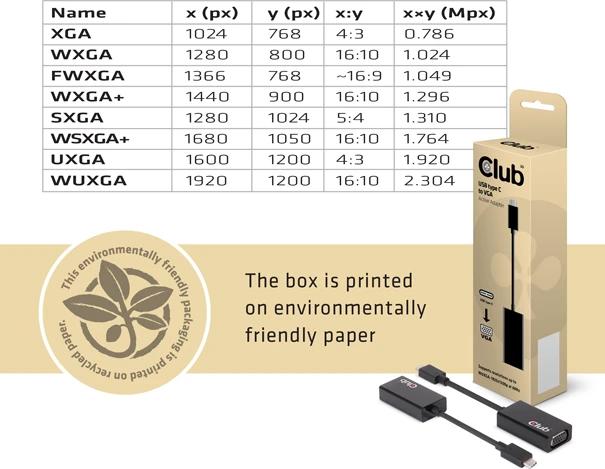 Adapteris USB Club 3D USB-C – VGA Juodas (CAC-1502)