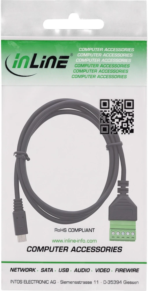 USB adapteris Delock InLine 92504C Micro USB adapterio kabelis – kištukas į terminalų bloką – 5 kontaktai – 1 m – juodas