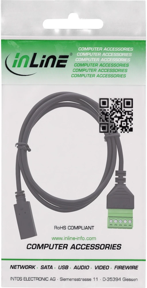 USB adapteris Delock InLine 92504F USB-C lizdas į 5 kontaktų terminalo bloką, adapterio kabelis – 1 m – juodas