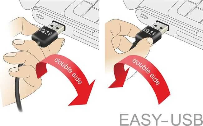 „Delock“ adapteris EASY-USB 2.0-A kištukas > USB 2.0-A lizdas, nukreiptas aukštyn / žemyn