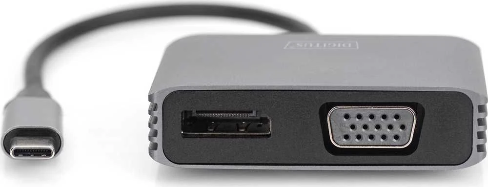 Assmann Electronic DIGITUS USB-C - DP + VGA Adapteris 20cm 4K/30Hz sidabrinis aliuminio korpusas