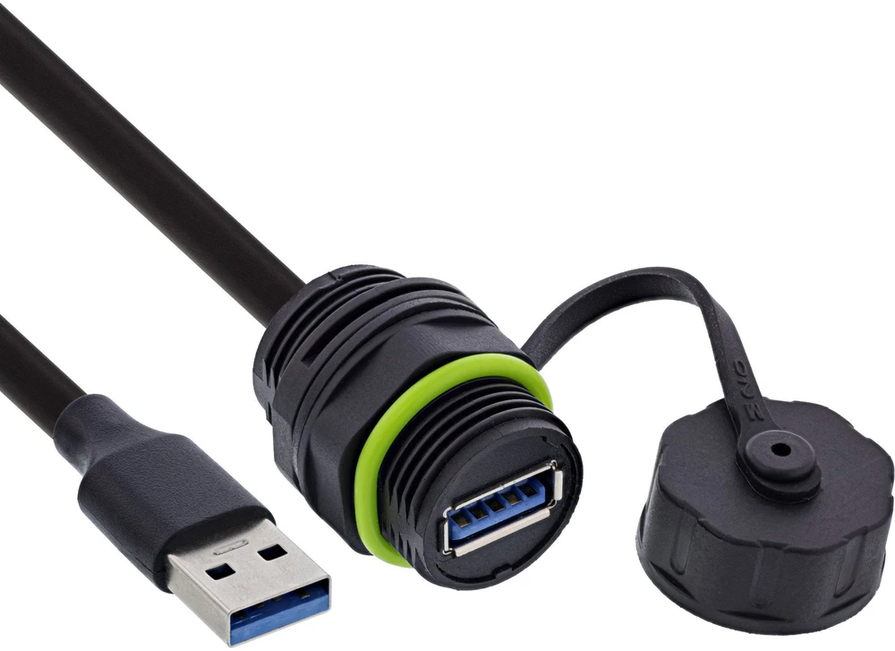 USB adapteris „Eaton InLine“ USB-A jungtis – IP68 – ekranuotas – lizdas–kištukas – 50 cm – juodas