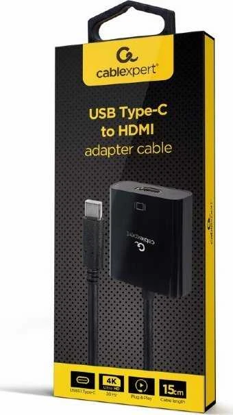 GEMBIRD USB Type-C į HDMI adapterio laidas 4K30Hz 15cm juodas