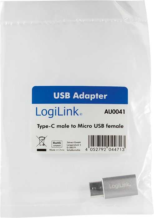 LOGILINK AU0041 LOGILINK - USB-C adapteris į Micro USB jungtį, sidabrinis