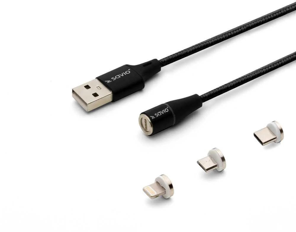 USB Kabelis - SAVIO CL-155 2m USB 2.0 Magnetinis Jungiklis Juodas