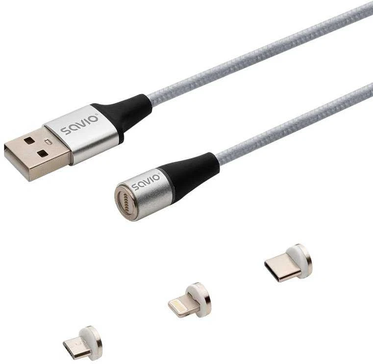 Savio CL-156 USB kabelis 2 m USB 2.0 USB C Micro USB A/Lightning Sidabrinis