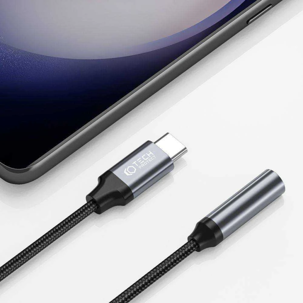 Adapteris ausinėms USB-C – minijack 3,5mm Tech-Protect Ultraboost juodos spalvos