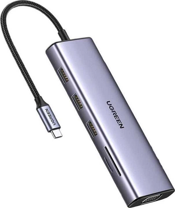 Adapteris 10w1 UGREEN Revodok CM498 Hub USB iki 3x USB-A 3.0, HDMI, VGA, RJ45, SD/TF, AUX3.5mm, PD keitiklis