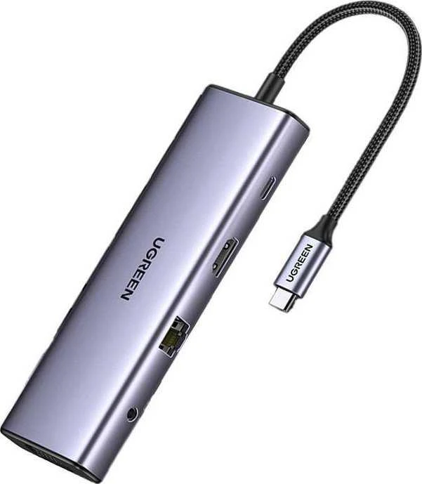 Adapteris 10w1 UGREEN Revodok CM498 Hub USB iki 3x USB-A 3.0, HDMI, VGA, RJ45, SD/TF, AUX3.5mm, PD keitiklis