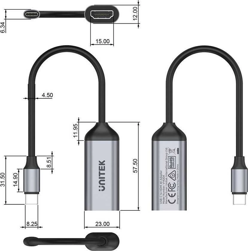Adapteris - Unitek V1420A, USB-C į HDMI 2.0 4K 60Hz