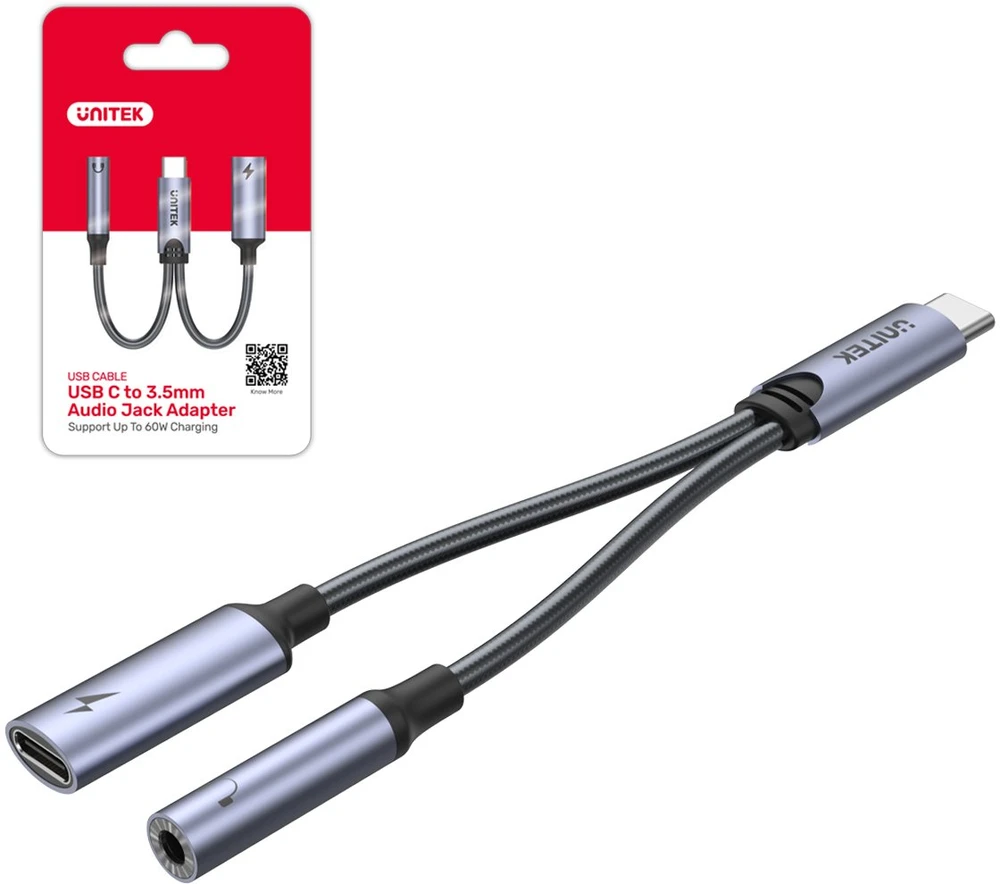 UNITEK ADAPTERIS USB-C - MINIJACK 3.5MM, USB-C 60W