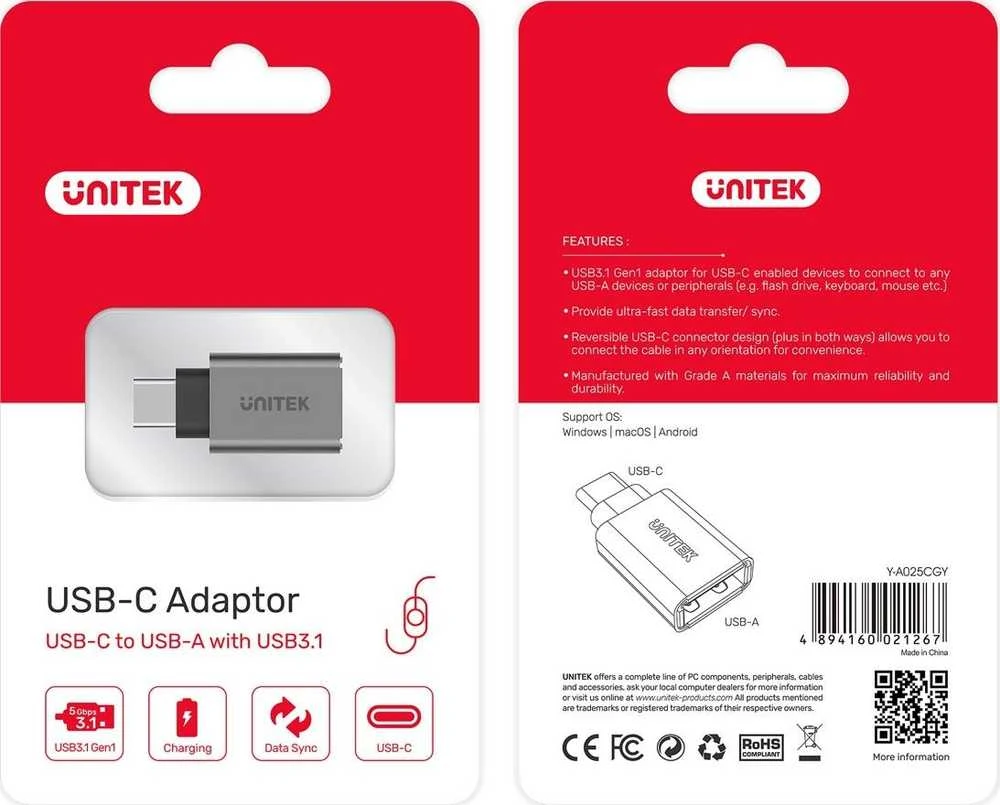 UNITEK Y-A025CGY Unitek C tipo USB adapteris – USB 3.0,Y-A025CGY