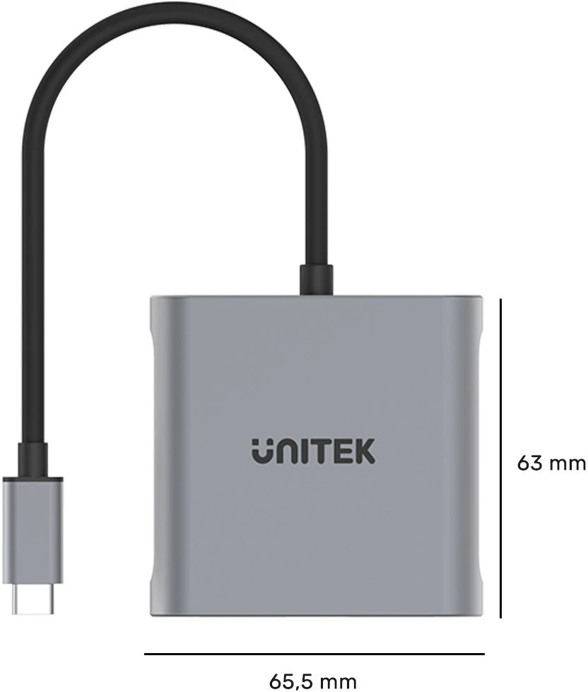 UNITEK V1404A vaizdo kabelio adapteris 0,15 m C tipo USB 2 x DisplayPort Pilka